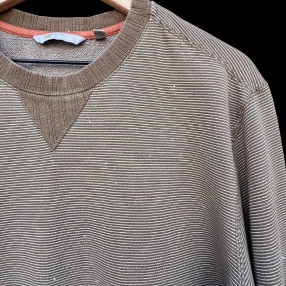 Horny Toad Bandwidth Crew Sweatshirt Mens Large Green White Stripe Specks - Picture 2 of 9